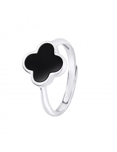 Bague motif "TREFLE" NOIR Ajustable 