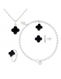 PARURE motif "TREFLE" NOIR...